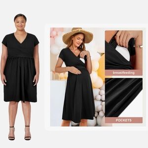 🆕 Maternity Nursing Midi Dress Black XXL
